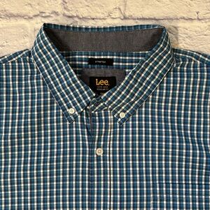 Lee Blue Plaid Short Sleeve Button Down Comfort Stretch Shirt Men’s Size 2XL NWT